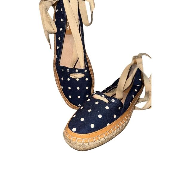 Antonio Melani Luluna Blue Polka Dot Ankle Wrap Espadrille Flats Size 7.5 - Picture 13 of 13